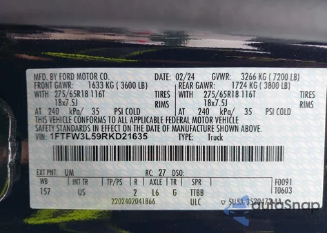 2024 Ford F-150 Xlt from USA, damaged, VIN 1FTFW3L59RKD21635